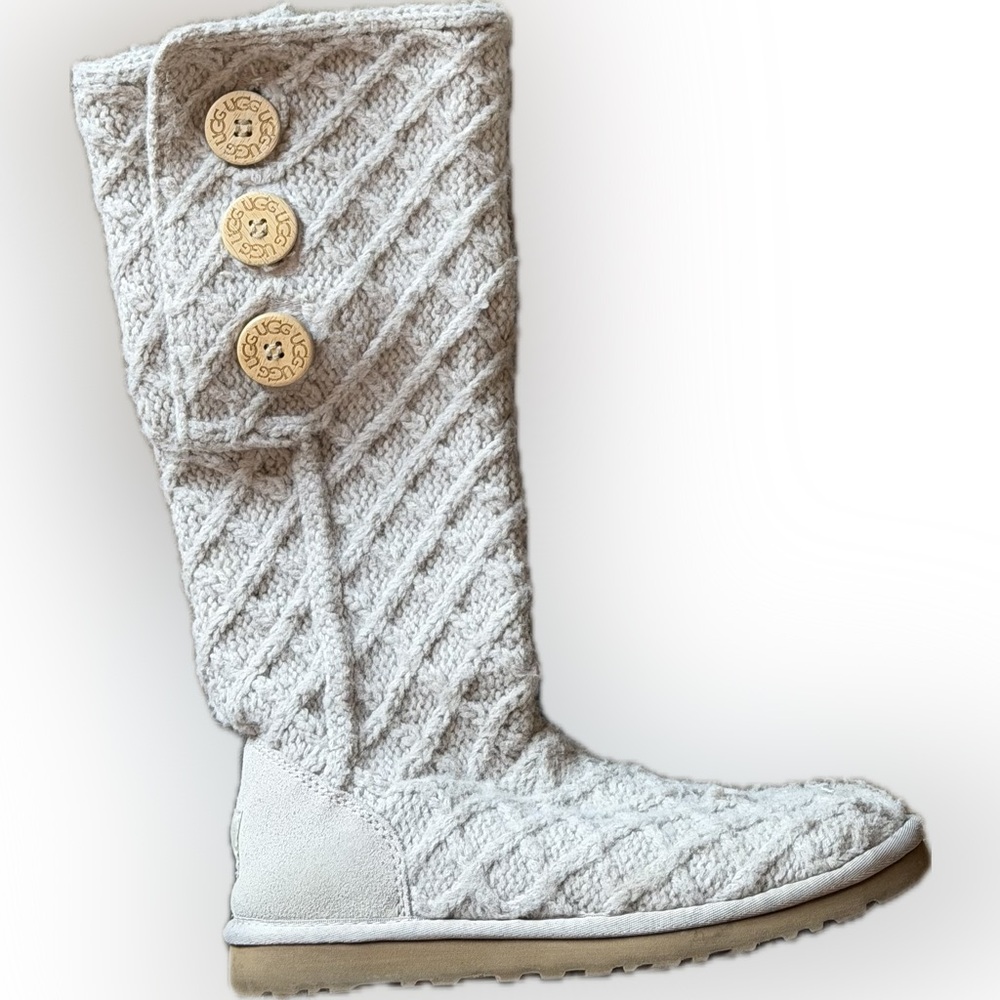 UGG Women's Tall Knit Button Boot in Light Gray/Cream